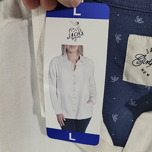 NEW Women's Jachs Girlfriend Super Soft Flannel Shirt White Size L H584 - Picture 6 of 10